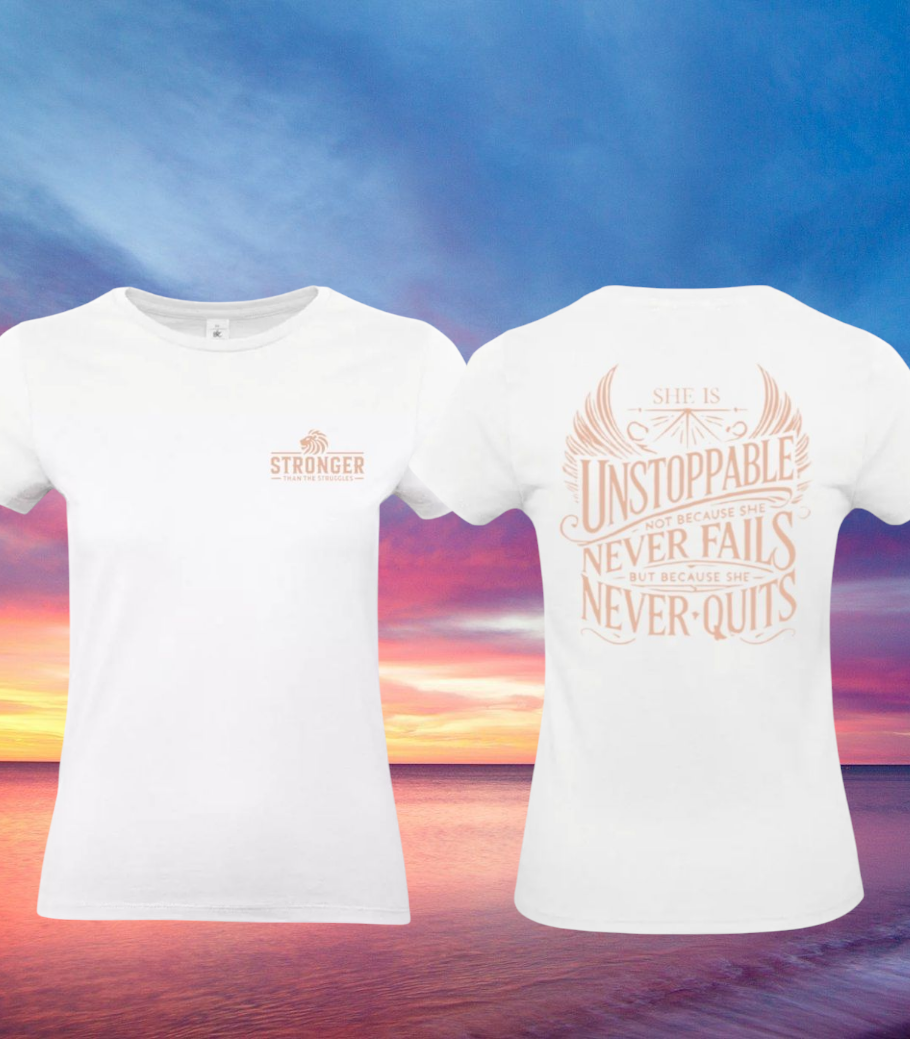She Is Unstoppable Dames T-Shirt - Power Edition (Roségouden & Roze logo's)