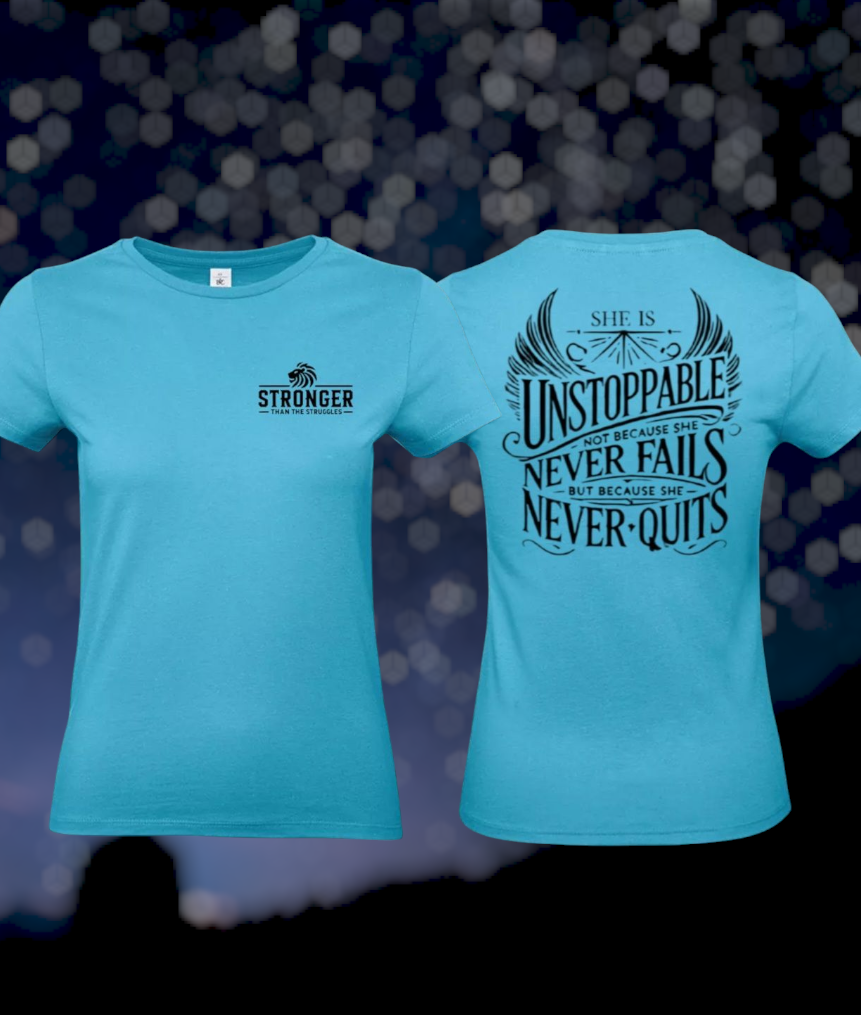 She Is Unstoppable Dames T-Shirt - Classic Edition (Witte & Zwarte logo's)