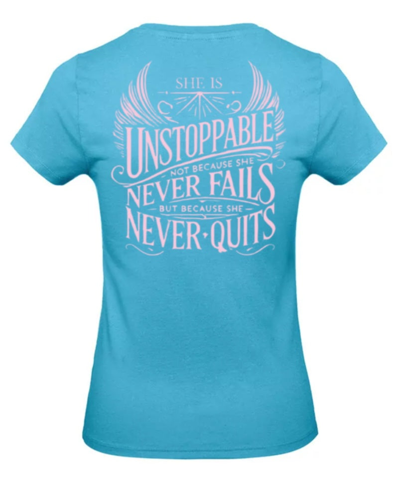 She Is Unstoppable Dames T-Shirt - Power Edition (Roségouden & Roze logo's)