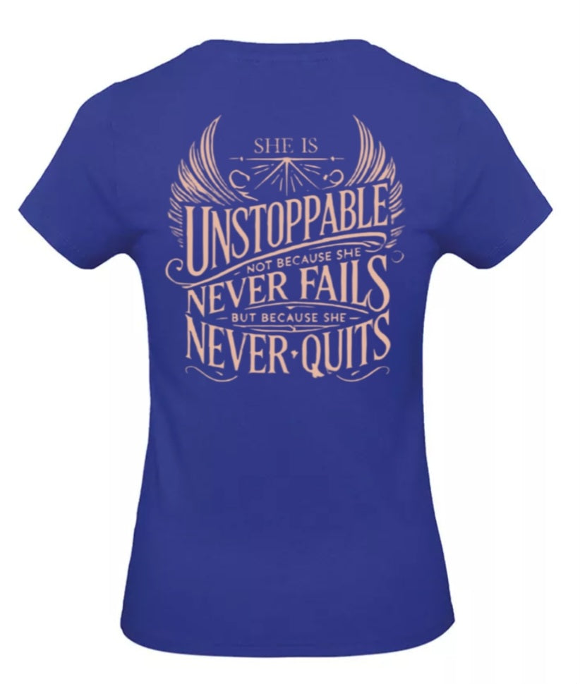 She Is Unstoppable Dames T-Shirt - Power Edition (Roségouden & Roze logo's)