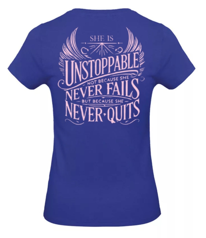 She Is Unstoppable Dames T-Shirt - Power Edition (Roségouden & Roze logo's)