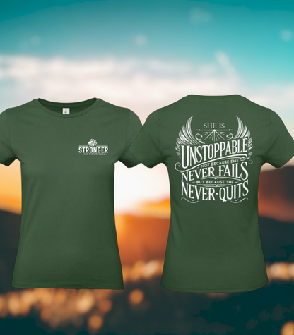 She Is Unstoppable Dames T-Shirt - Classic Edition (Witte & Zwarte logo's)