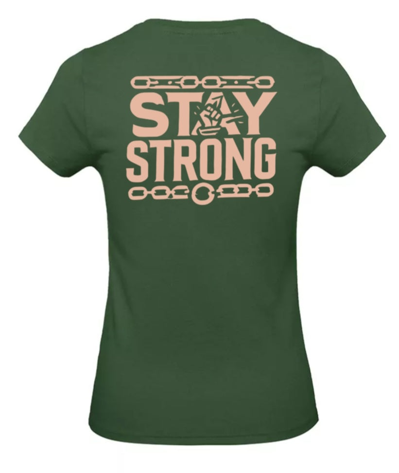 Stay Strong Dames T-Shirt - Power Edition (Roségouden & Roze Logo's)