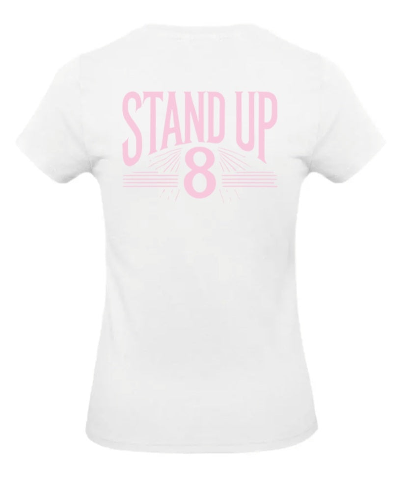 Rise Again Dames T-Shirt – Power Edition (Roségouden & Roze Logo's)