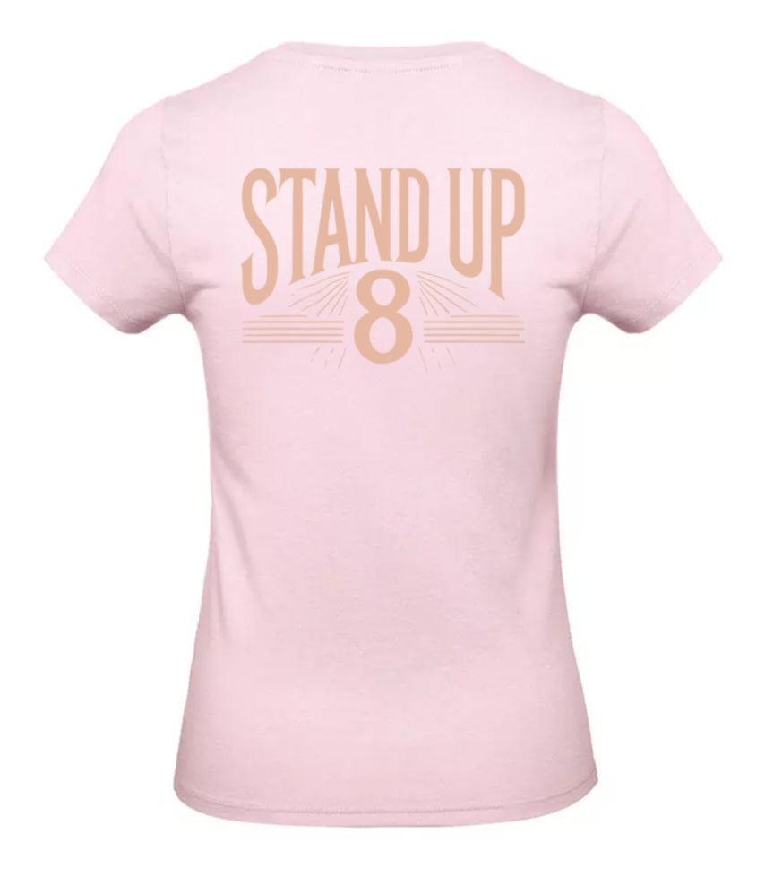 Rise Again Dames T-Shirt – Power Edition (Roségouden & Roze Logo's)