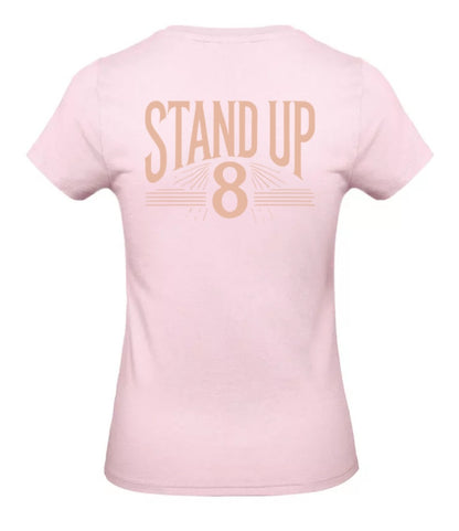 Rise Again Dames T-Shirt – Power Edition (Roségouden & Roze Logo's)