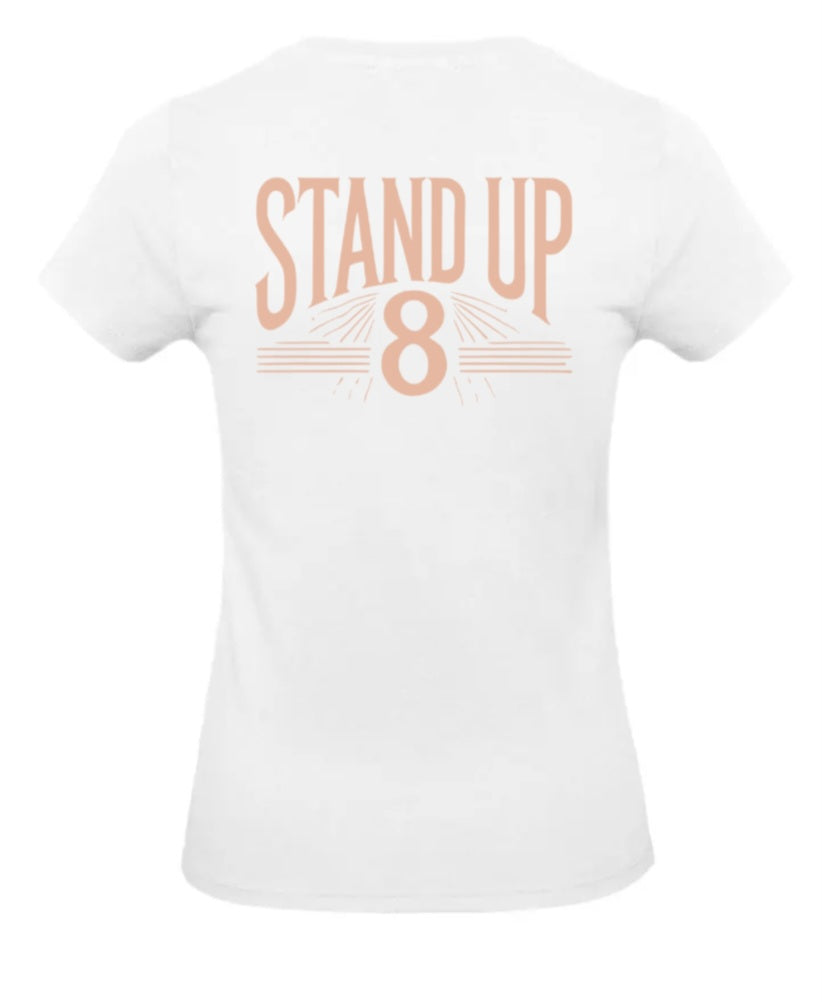 Rise Again Dames T-Shirt – Power Edition (Roségouden & Roze Logo's)