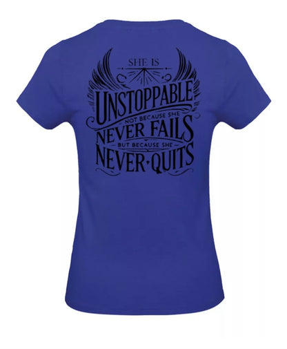 She Is Unstoppable Dames T-Shirt - Classic Edition (Witte & Zwarte logo's)