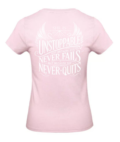She Is Unstoppable Dames T-Shirt - Classic Edition (Witte & Zwarte logo's)