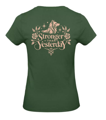 Stronger Than Yesterday Dames T-Shirt - Power Edition  (Roségouden & Roze logo's)