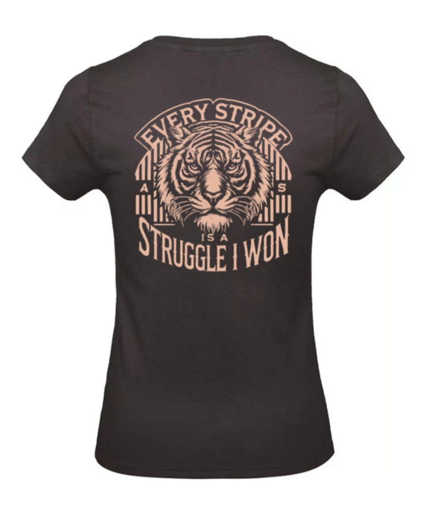 Earned Stripes Dames T-Shirt - Power Edition  (Roségouden & Roze logo's)