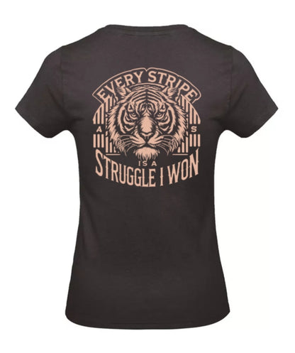 Earned Stripes Dames T-Shirt - Power Edition  (Roségouden & Roze logo's)