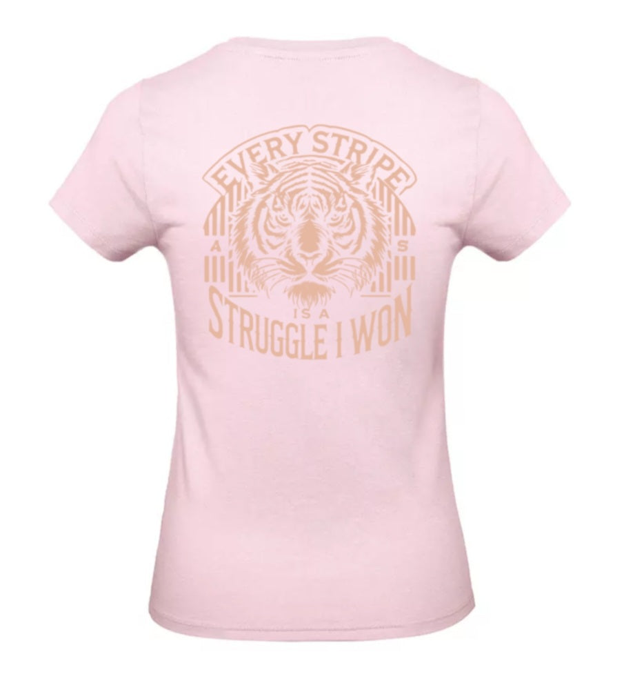 Earned Stripes Dames T-Shirt - Power Edition  (Roségouden & Roze logo's)