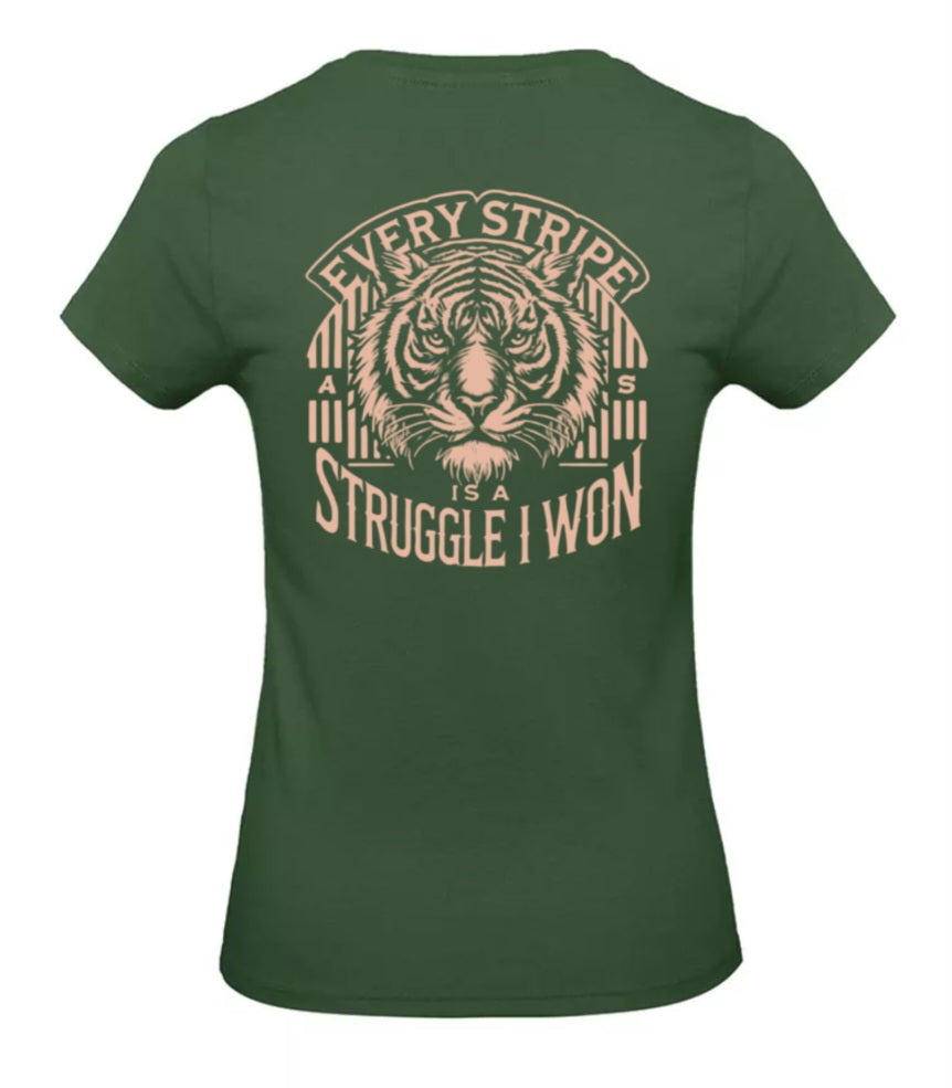 Earned Stripes Dames T-Shirt - Power Edition  (Roségouden & Roze logo's)