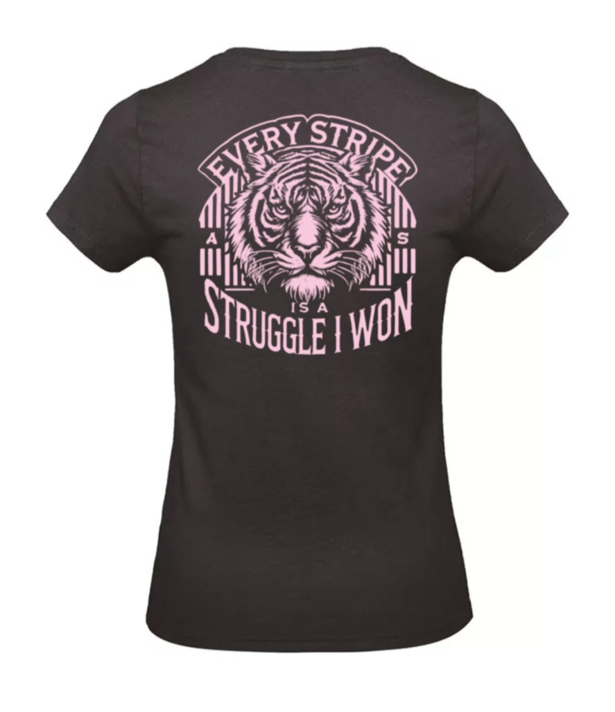 Earned Stripes Dames T-Shirt - Power Edition  (Roségouden & Roze logo's)