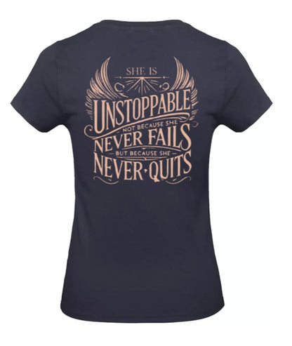 She Is Unstoppable Dames T-Shirt - Power Edition  (Roségouden & Roze logo's)