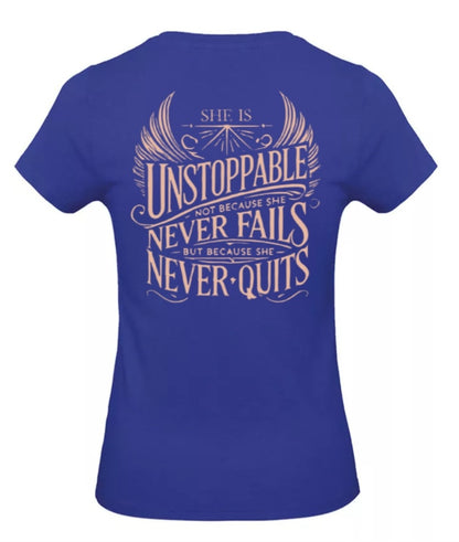 She Is Unstoppable Dames T-Shirt - Power Edition  (Roségouden & Roze logo's)