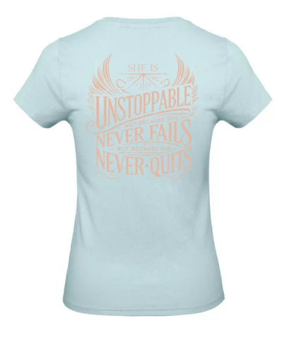 She Is Unstoppable Dames T-Shirt - Power Edition  (Roségouden & Roze logo's)