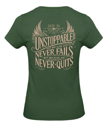 She Is Unstoppable Dames T-Shirt - Power Edition  (Roségouden & Roze logo's)