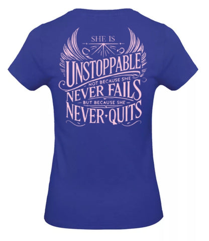 She Is Unstoppable Dames T-Shirt - Power Edition  (Roségouden & Roze logo's)